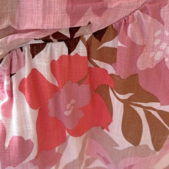 $128 MINKPINK Australia linen cotton mini dress tropical pink floral L - Picture 6 of 9